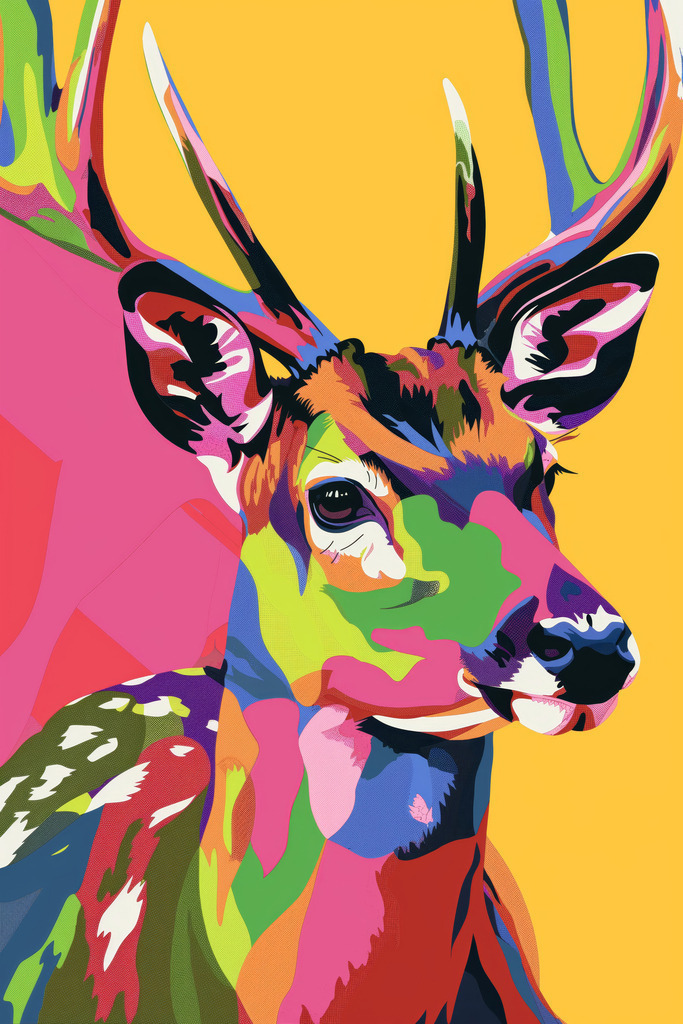 2502060 - Bunter Hirsch Pop Art | Modernes Wandbild im Stil eines Gemäldes. Bestellen Sie dieses Motiv als hochwertigen Kunstdruck auf Leinwand, hinter Acrylglas, auf Alu-Dibond oder auch als Poster. 