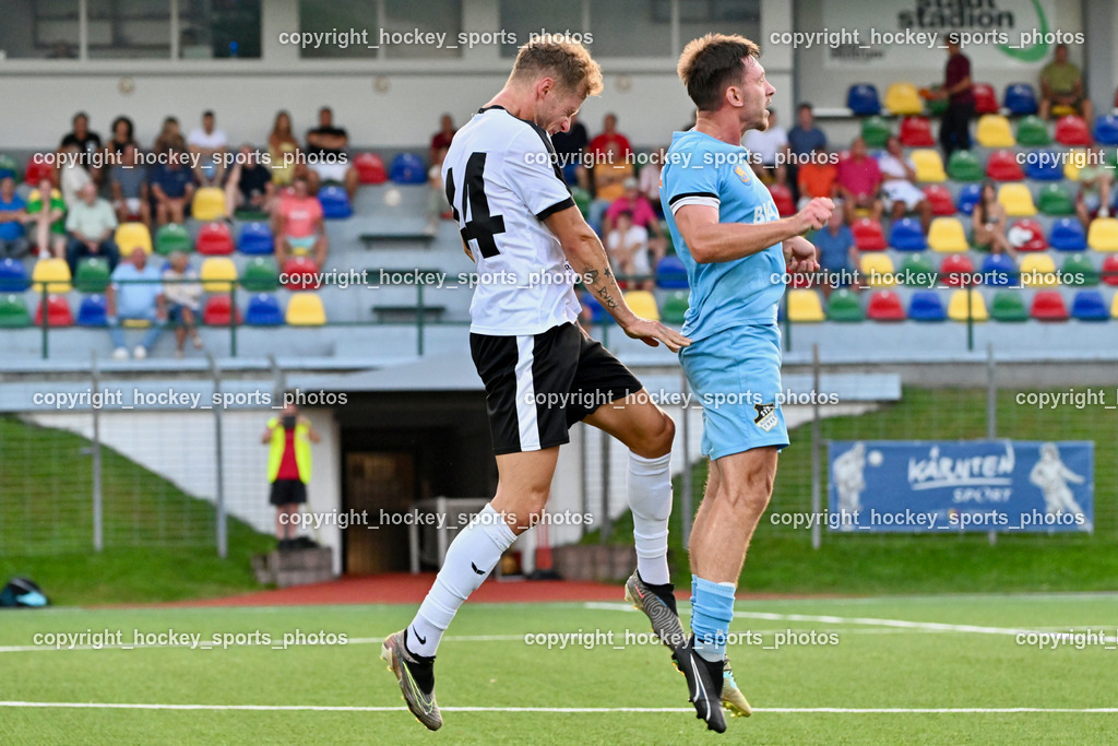 SV Spittal vs. SVG Bleiburg | #44 Miha Kostanjsek SV Spittal, #18 Alen Martinovic SVG Bleiburg, SV Spittal vs. SVG Bleiburg, SV Spittal vs. SVG Bleiburg am 14.08.2024 in Spittal an der Drau (Goldeck Stadion), Austria, (Photo by Bernd Stefan)