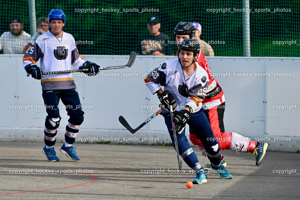 VAS Ballhockey vs. HSC Eagles Poggersdorf | #29 Wohlfahrt Philip, #75 Wohlfahrt Benedikt, VAS Ballhockey vs. HSC Eagles Poggersdorf, VAS Ballhockey vs. HSC Eagles Poggersdorf am 14.07.2024 in Villach (Alpen Arena ), Austria, (Photo by Bernd Stefan)