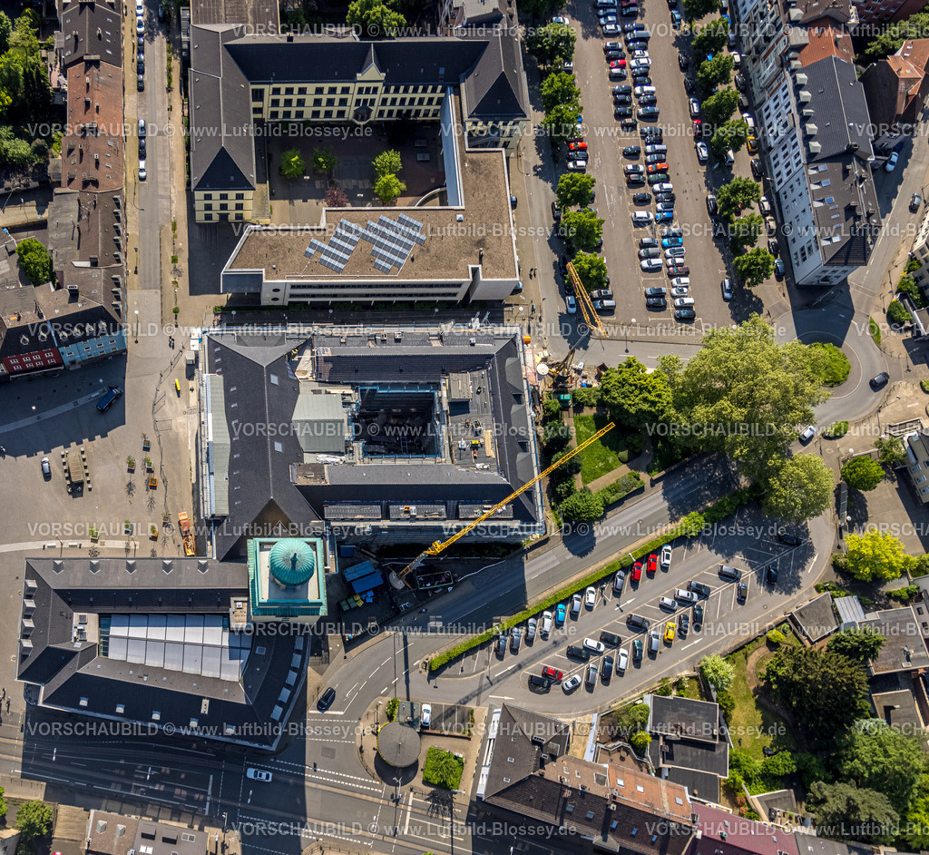 Witten240506844-2 | Luftbild, Rathaus Witten mit Baustelle Sanierung und Baugerüst, Schiller Gymnasium, Witten, Ruhrgebiet, Nordrhein-Westfalen, Deutschland