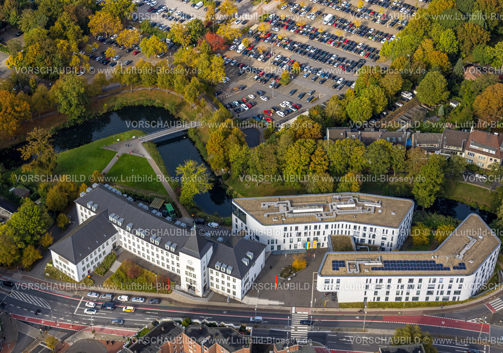 Moers241012780 | Luftbild, Rathaus Moers Stadtverwaltung am Moersbach, Moers, Ruhrgebiet, Nordrhein-Westfalen, Deutschland