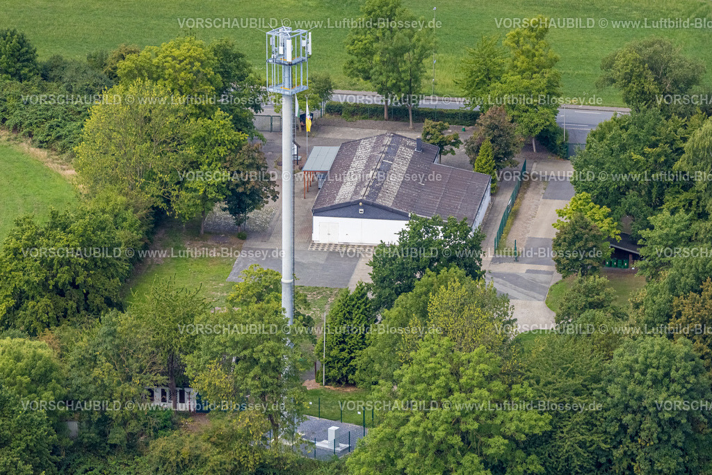 Hamm250701253Rhynern | Luftbild, Schützenhalle Schützengesellschaft Berge von 1894, Funkmast auf dem Platz der Schützen Berge, Langewanneweg, Stadtbezirk Rhynern, Hamm, Ruhrgebiet, Nordrhein-Westfalen, Deutschland