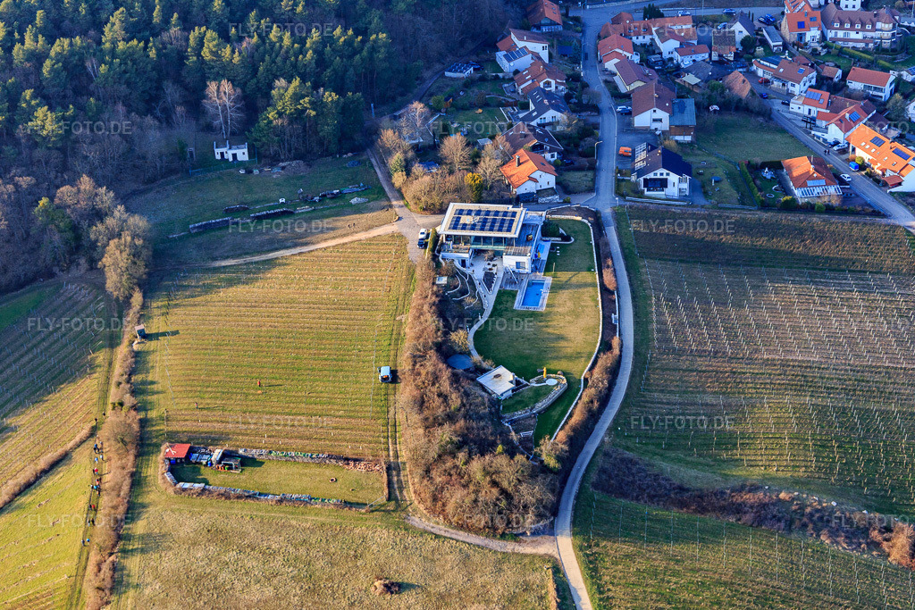 Luftbild: Villa an der Kirchbergstr im Ortsteil Gleiszellen in Gleiszellen-Gleishorbach im Bundesland Rheinland-Pfalz in Deutschland. Foto: IMG_105095.jpg vom 24.03.2018 durch Werner Riehm/FLY-FOTO.de