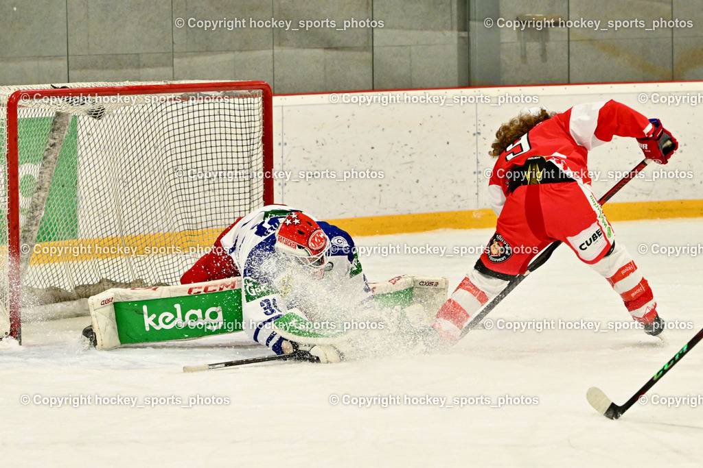 ESV Ferlach vs. UECR Eisbären Huben | #31 Sicher Michael UECR EISBÄREN HUBEN, #9 Steiner Markus ESV Ferlach, ESV Ferlach vs. UECR Eisbären Huben, ESV Ferlach vs. UECR Eisbären Huben am 31.10.2025 in Ferlach (HTC Eishalle Ferlach), Austria, (Photo by Bernd Stefan)