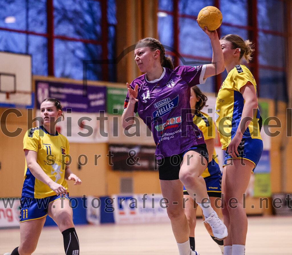 2025-02-15_047_SpVgg_Altenerding_gegen_MTV_Pfaffenhofen | Erding, Deutschland, 15.02.2025:Handball, Bezirksoberliga Frauen Altbayern 2024 / 2024, 14. Spieltag, SpVgg Altenerding gegen MTV Pfaffenhofen, Endergebnis: 27:23Leonie Sterz (MTV Pfaffenhofen, #11), Sophie Lößl (SpVgg Altenerding, #14)Foto: Christian Riedel / fotografie-riedel.net