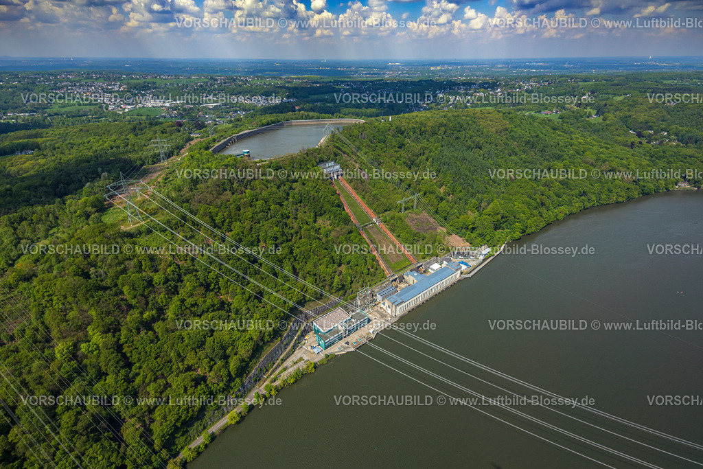 Herdecke230502748 | Luftbild, Koepchenwerk mit Speicherbecken, Industriedenkmal, Stromtrasse, Herdecke, Ruhrgebiet, Nordrhein-Westfalen, Deutschland