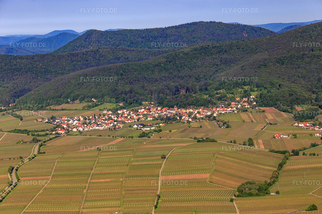 Luftbild: Ortsansicht von Osten in Gleisweiler im Bundesland Rheinland-Pfalz in Deutschland. Foto: IMG_120715.jpg vom 03.05.2020 durch Werner Riehm/FLY-FOTO.de
