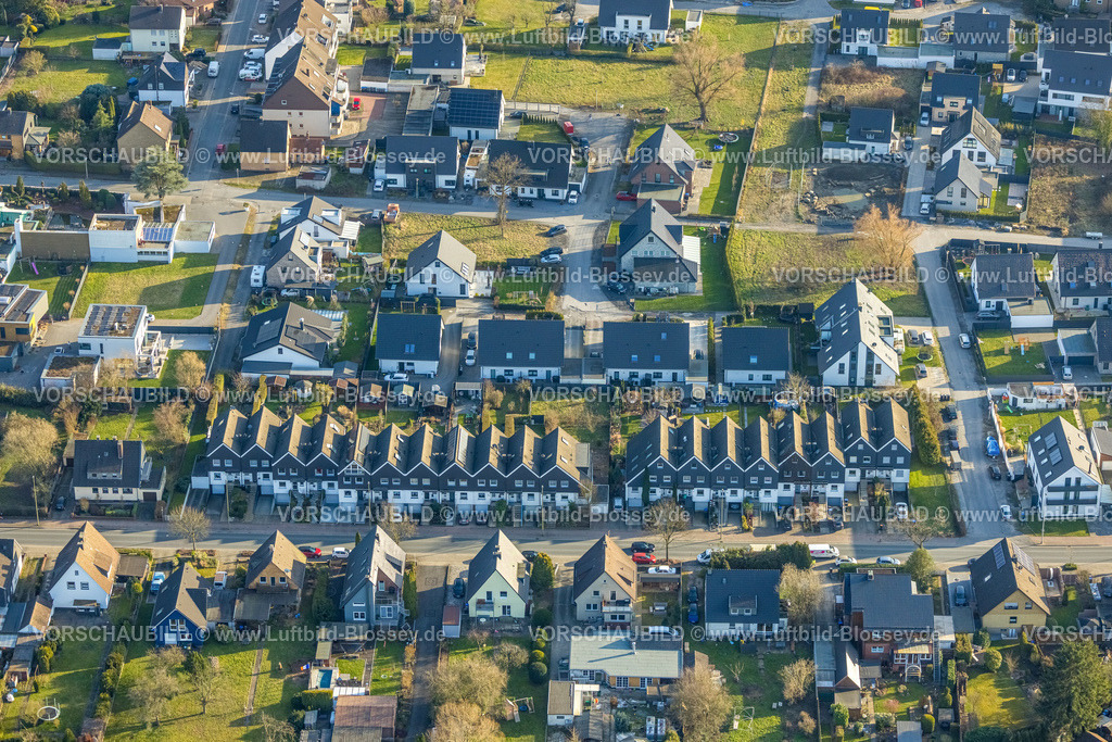 Hamm260203398 | Luftbild, Einfamilienhaus Reihenhaus Wohnsiedlung Östingstraße, Stadtbezirk Pelkum, Hamm, Ruhrgebiet, Nordrhein-Westfalen, Deutschland