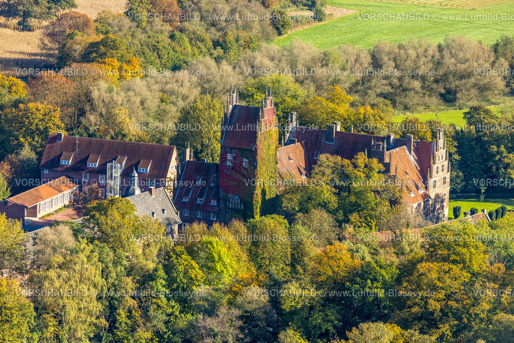 Hamm241011173SchlossHeessen | Luftbild, Schloss Heessen, Privatschule und Internat, begrünte Hausfassade, herbstliche Bäume, Stadtbezirk Heessen, Hamm, Ruhrgebiet, Nordrhein-Westfalen, Deutschland