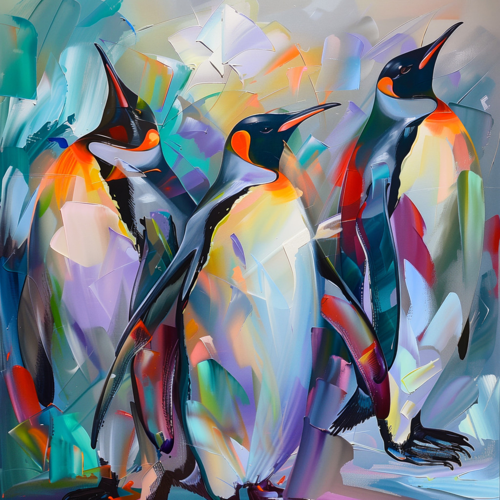 2402033 - Abstrakte Pinguine | Drei Pinguine im Stil eines abstrakten Gemäldes.