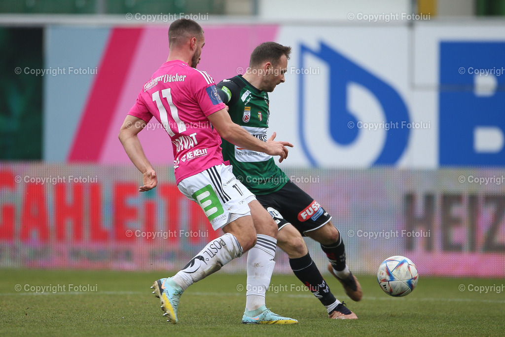 A_LUI_20230212_0015 | SPORT FUSSBALL ADMIRAL BUNDESLIGA SV RIED VS TSV HARTBERG
IM BILD: Matija Horvat (TSV Hartberg), Leo Mikic (SV Ried)

FOTO:FOTOLUI/UW