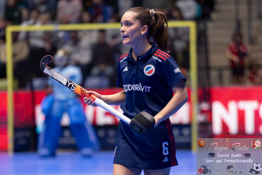 Volvo E.R.B. Final 4 Finale Frauen: Berliner HC - Mannheimer HC, 26.01.2025 | Fiona Felber (Mannheimer HC #6), Freisteller, Portrait, Porträt, Berliner HC - Mannheimer HC, Frankfurt, Süwag Arena, 26.1.2025 - Realisiert mit Pictrs.com