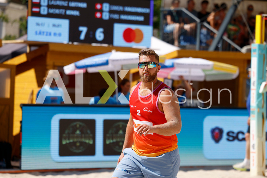 Obi BeachTour 2026 - Basel | BASEL, SWITZERLAND - JULY 18: MORITZ KINDL (AUT) during the Obi BeachTour 2026 match between HAGENBUCH / HAUSSENER (SUI) and LEITNER / KINDL (AUT) at Barfüsserplatz on July 18, 2026 in Basel, Switzerland. - Realisiert mit Pictrs.com