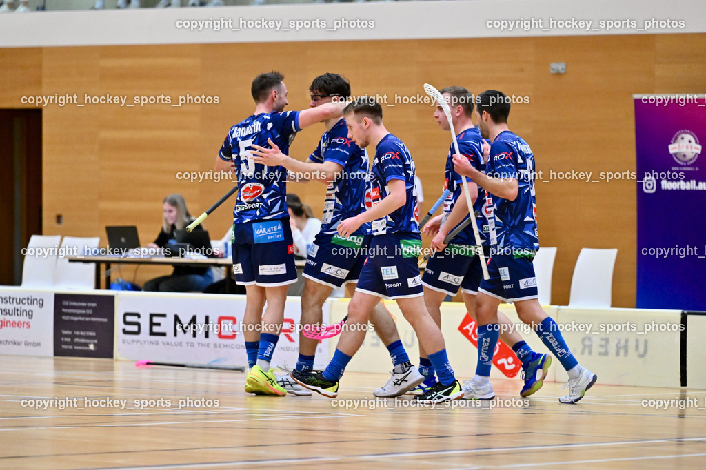 VSV Unihockey vs. KAC Floorball | Jubel VSV Unihockey, VSV Unihockey vs. KAC Floorball, VSV Unihockey vs. KAC Floorball am 12.04.2025 in Villach (Ballspielhalle St. Martin), Austria, (Photo by Bernd Stefan)