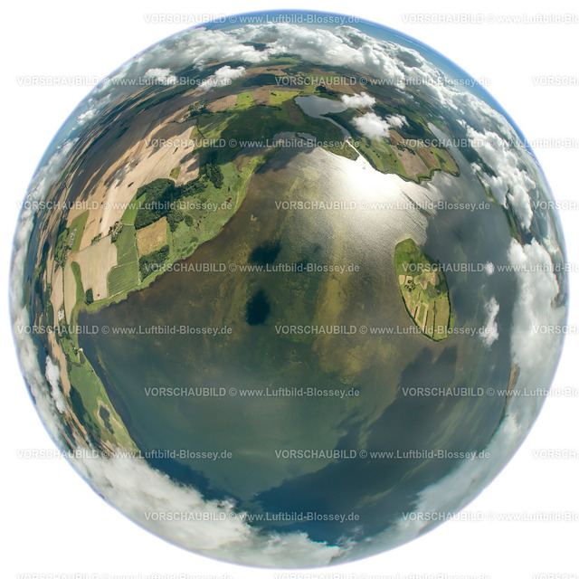 Ruegen12082705Liebitz2 | Luftbild, Wolken, Naturschutzgebiet Insel Liebitz, Fischaugenlinse, fisheyeobjektiv, rundes Bild,  Ummanz, Insel Rügen, Mecklenburg-Vorpommern, Deutschland, Europa