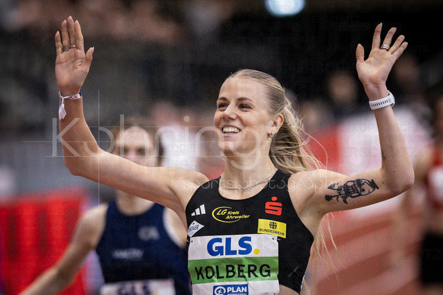 Deutsche Leichtathletik-Hallenmeisterschaften; Dortmund, 01.03.2026 | Majtie Kolberg (LG Kreis Ahrweiler) jubelt über den Titel (1500m); Deutsche Leichtathletik-Hallenmeisterschaften am 01.03.2026 in der Helmut-Körnig-Halle in Dortmund. 
