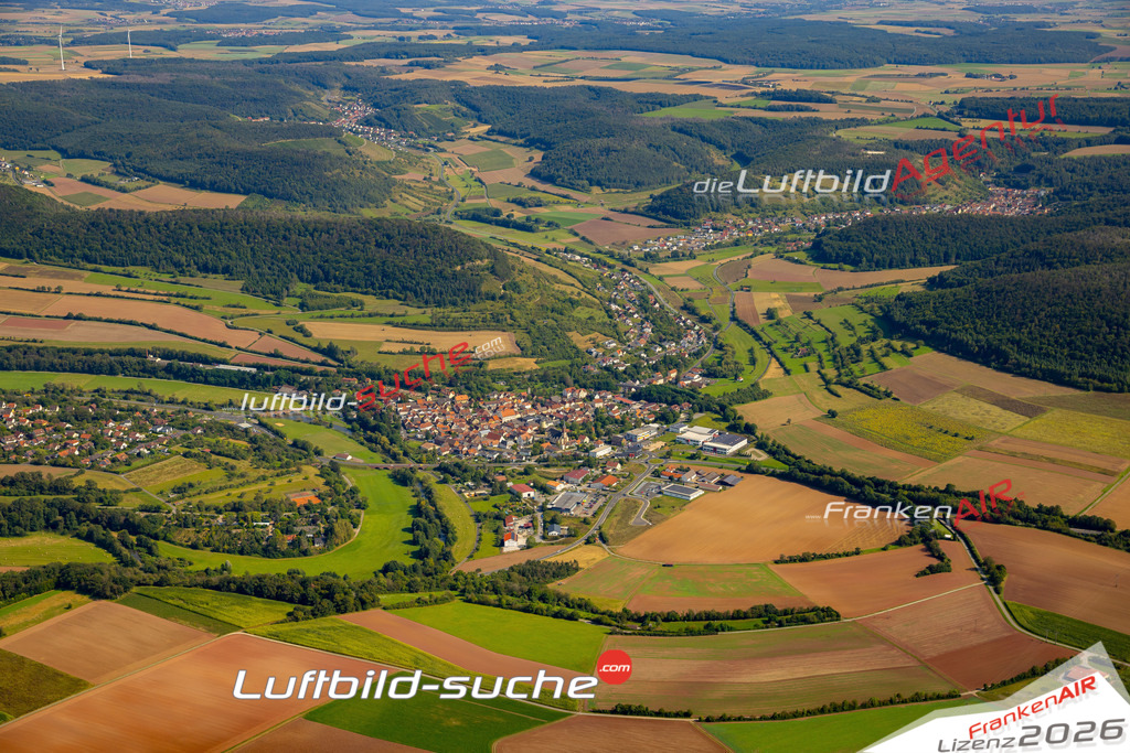 Das Luftbild zeigt :  Euerdorf - Die Luftaufnahme wurde 2024 vom UL-Flugzeug aus erstellt ( keine Drohne ) - Hochauflösende Luftaufnahme - Für grossformatige Ausdrucke geeignet. Die Geschenkidee !Mit Lizenz und Bildrechte bestellbar