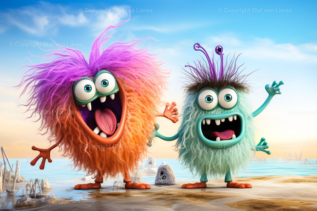 haarige Monster | Monster halten die Hände hoch und freuen sich