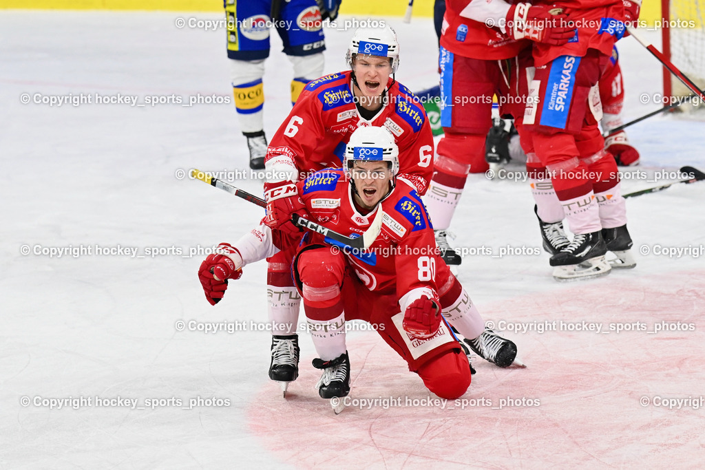 EC KAC vs. EC IDM Wärmepumpen VSV 5.11.2023 | Jubel EC KAC Mannschaft, #80 Kraus Nikolaus, #6 Sablattnig Tobias