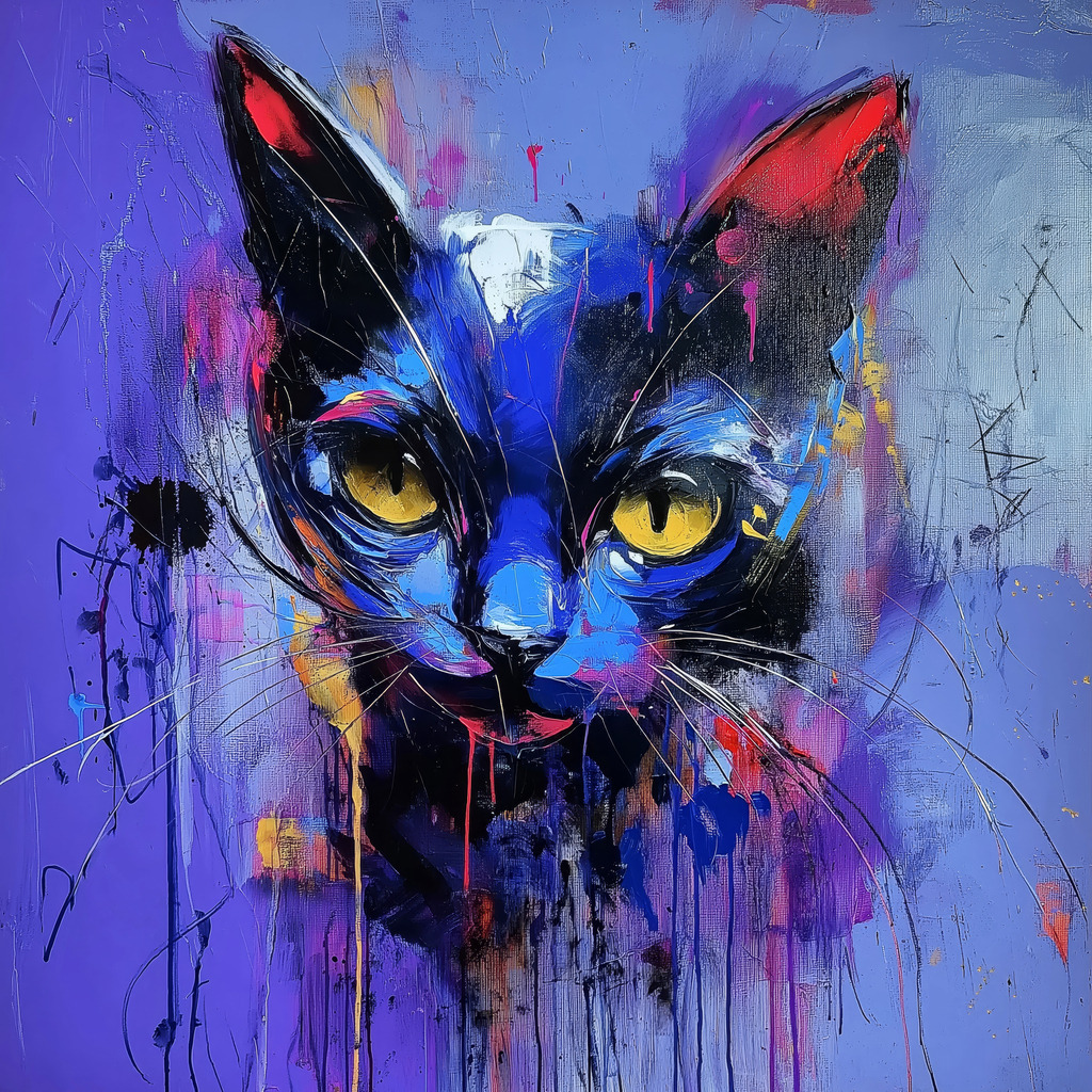 2410019 - Purple Cat | Ein lila farbene Katze im Stil eines Gemäldes.