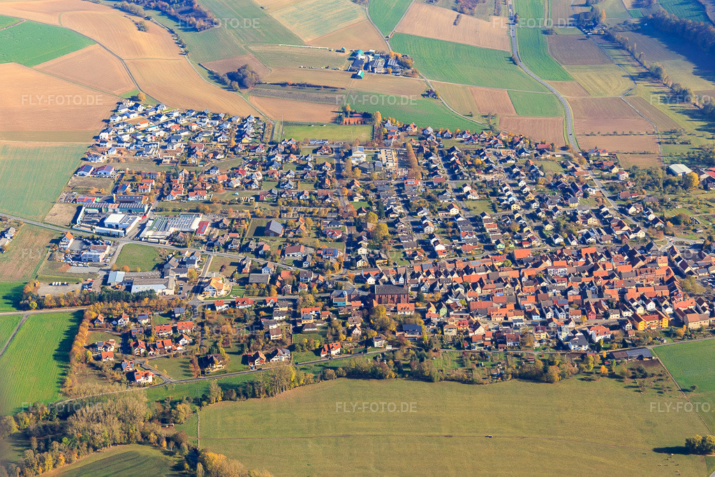 Luftbild: Dorfansicht aus Osten in Werbach im Bundesland Baden-Württemberg in Deutschland. Foto: IMG_112323.jpg vom 02.11.2018 durch Werner Riehm/FLY-FOTO.de