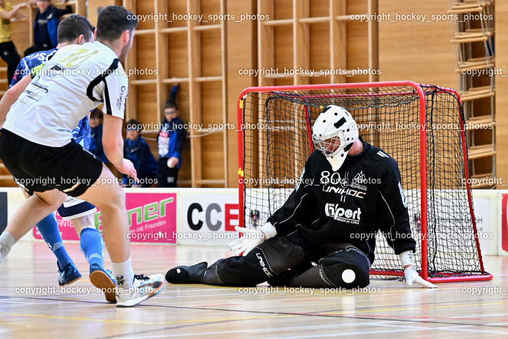 FBK Loka vs. VSV Unihockey | #80 Blaz Tomazin FBK Loka, FBK Loka vs. VSV Unihockey, FBK Loka vs. VSV Unihockey am 23.03.2025 in Villach (Ballspielhalle St. Martin), Austria, (Photo by Bernd Stefan)