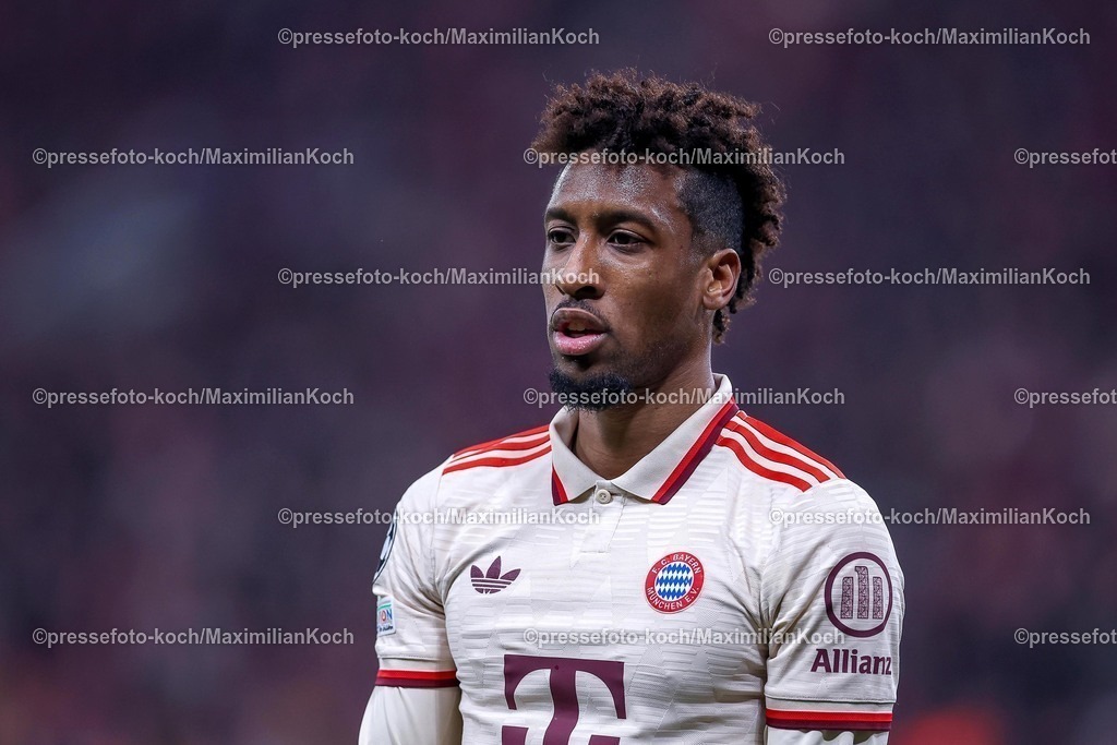 UCL11032502318 | 11.03.2025, Fußball, UEFA Champions League, Bayer 04 Leverkusen - FC Bayern München, Achtelfinale Rückspiel, BayArena, Saison 2024 2025: Kingsley Coman (FC Bayern #11)DFB regulations prohibit any use of photographs as image sequences and or quasi-video.