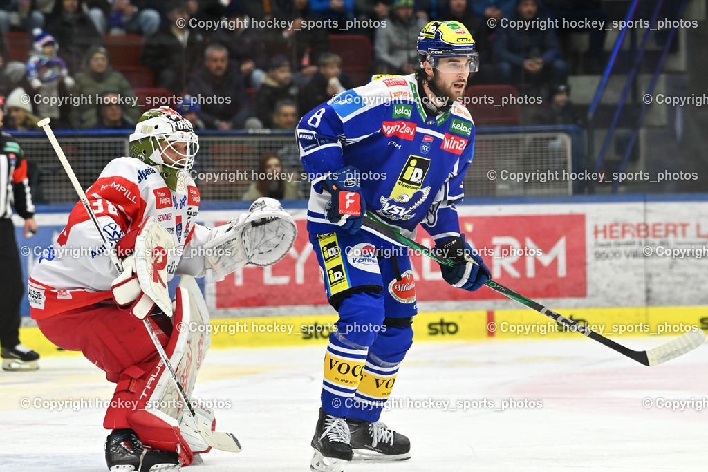 EC IDM WÄRMEPUMPEN VSV vs. HCB Südtirol Alperia | #38 Samuel Harvey HCB Südtirol Alperia, #8 Maximilian Rebernig EC VSV, EC IDM WÄRMEPUMPEN VSV vs. HCB Südtirol Alperia, EC IDM WÄRMEPUMPEN VSV vs. HCB Südtirol Alperia am 28.12.2025 in Villach (Stadthalle Villach), Austria, (Photo by Bernd Stefan)