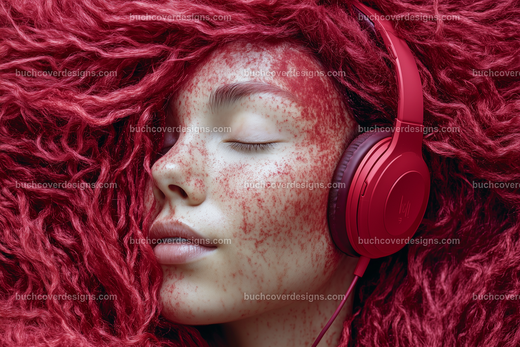 Gesicht einer Frau mit Kopfhörer (75) | face with pink colored hairs spread over the entire surface of the image, with a red headphone - close up - studio light - true strong colors - high detail - realistic - photo --chaos 5 --ar 3:2 --stylize 50 --weird 200 --v 6.1 Job ID: d1349f56-c440-42eb-a664-dfc513f7ffc4