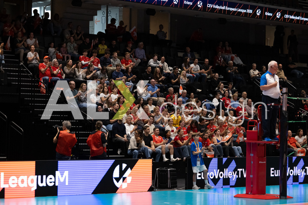 Georgia v Switzerland - CEV European League Women | KRIENS, SWITZERLAND - JUNE 12: Swiss fans during the CEV European League match between Georgia and Switzerland at Pilatus Arena on June 12, 2026 in Kriens, Switzerland. - Realisiert mit Pictrs.com
