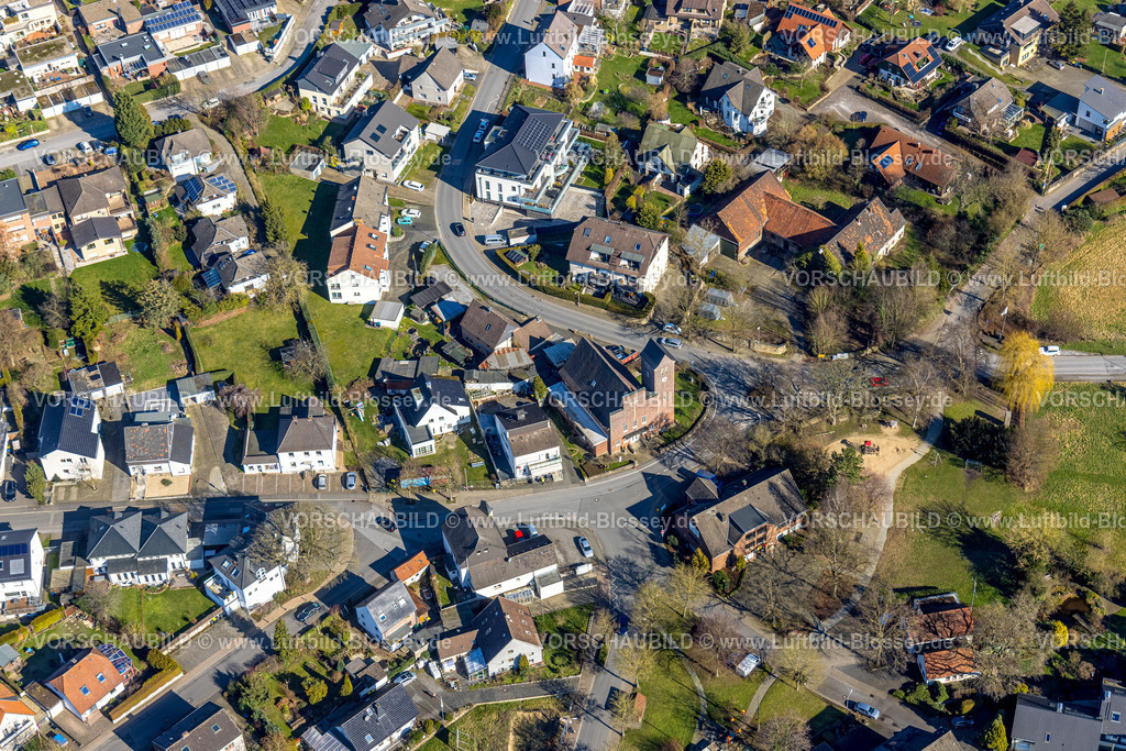 Unna230213518 | Luftbild, Evang. Kirche und Bibelgarten Billmerich, Billmerich, Unna, Ruhrgebiet, Nordrhein-Westfalen, Deutschland