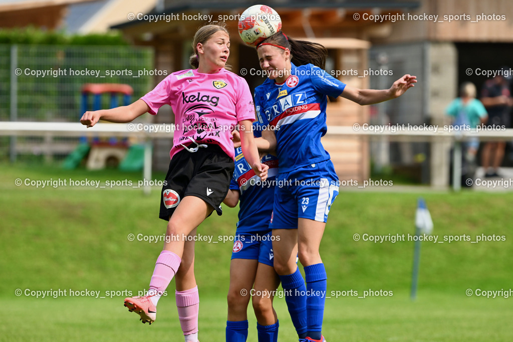Carinthians Hornets vs. GAK 1902 Frauen | #17 Magdalena Sophie Neuman Carinthians Hornets, #23 Paula Sophie Jazbinsek GAK, Carinthians Hornets vs. GAK 1902 Frauen, Carinthians Hornets vs. GAK 1902 Frauen am 01.09.2024 in Sachsenburg (Sportplatz Sachsenburg), Austria, (Photo by Bernd Stefan)