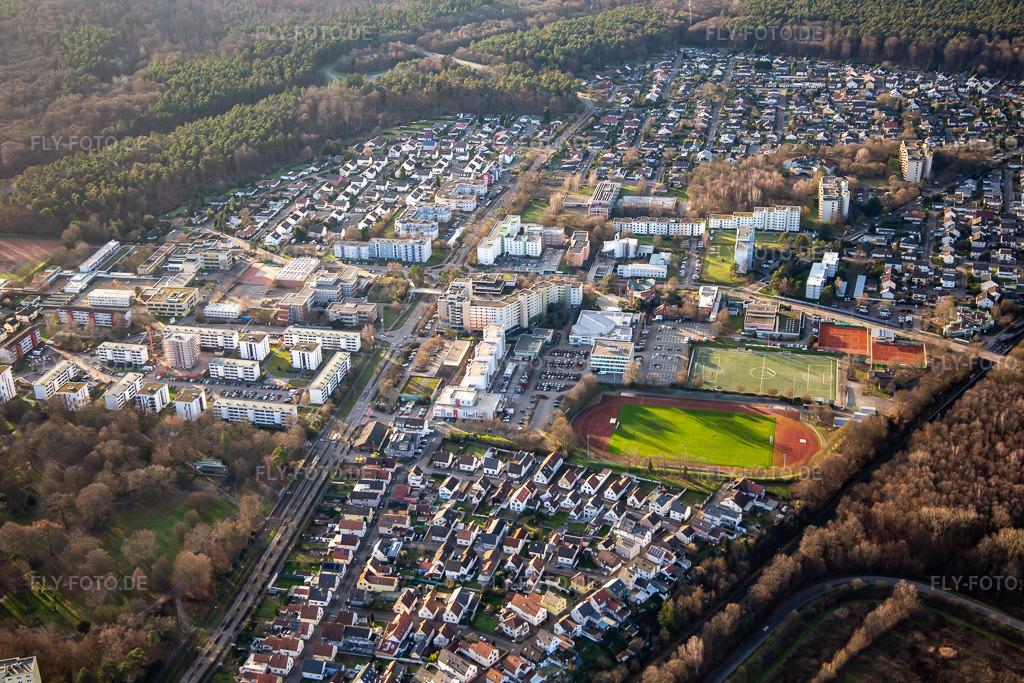Luftbild: Dorschberg, Hans-Martin-Schleyer-Straße in Wörth am Rhein im Bundesland Rheinland-Pfalz in Deutschland. Foto: IMG_135763.jpg vom 03.01.2023 durch Werner Riehm/FLY-FOTO.de