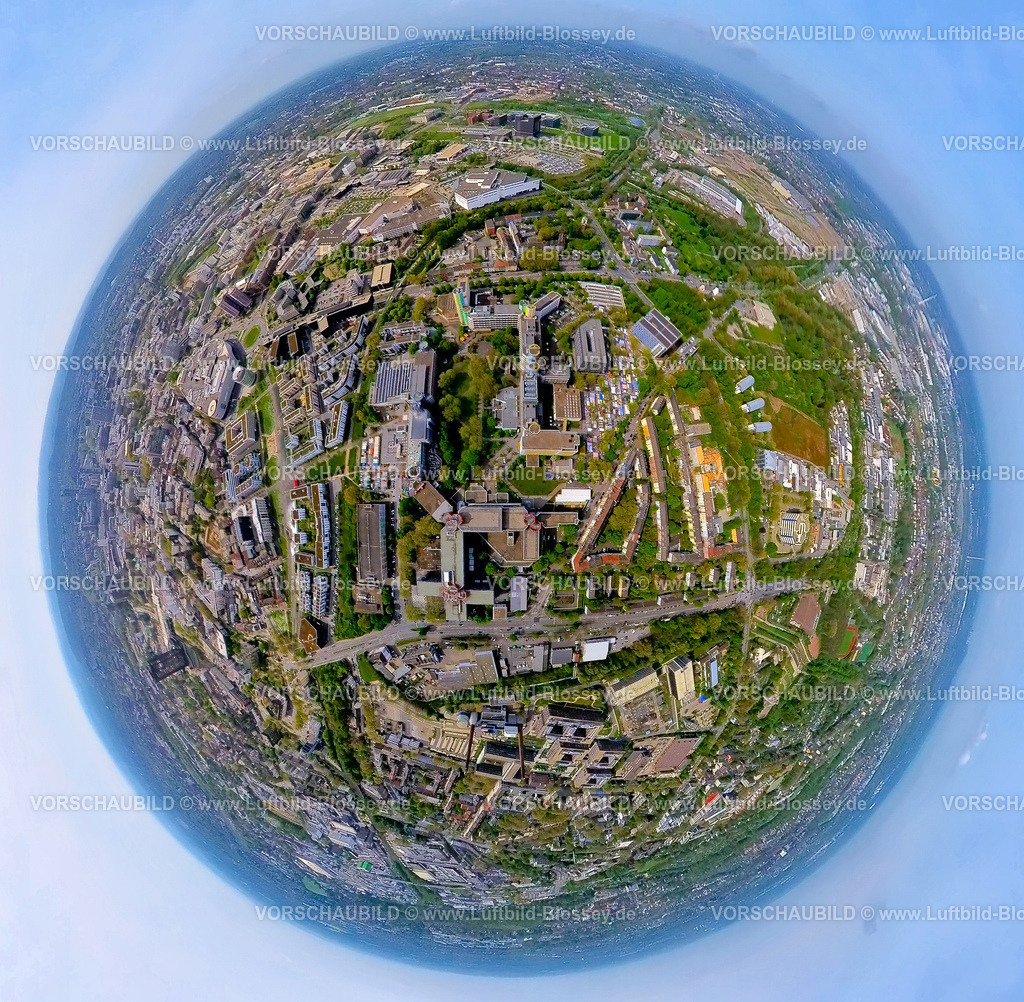 Essen240490065Universitaet | Luftbild, Universität Duisburg-Essen, Universitätsviertel Grüne Mitte PIER 78 Wohnquartier, Funke Medien Gruppe Medienhaus, Erdkugel, Fisheye Aufnahme, Fischaugen Aufnahme, 360 Grad Aufnahme, tiny world, little planet, fisheye Bild, Westviertel, Essen, Ruhrgebiet, Nordrhein-Westfalen, Deutschland