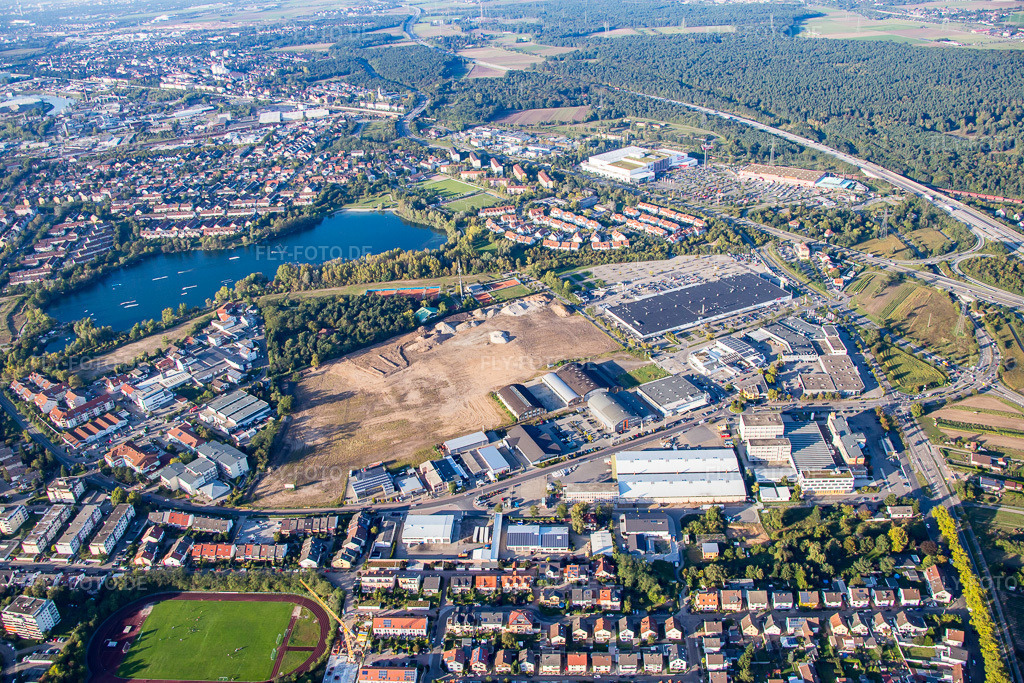 Luftbild: Neubau- Baustelle im Gewerbegebiet Schütte-Lanz-Park in Brühl im Bundesland Baden-Württemberg in Deutschland. Foto: IMG_073035.jpg vom 23.09.2014 durch Werner Riehm/FLY-FOTO.de
