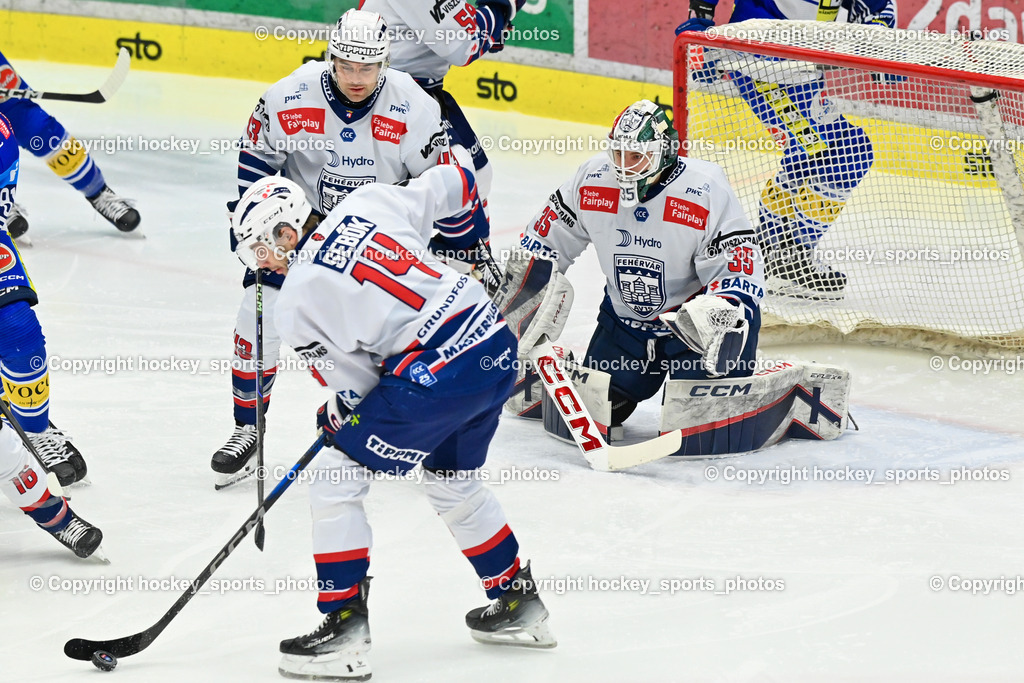 EC IDM Wärmepumpen VSV vs. Hydro Fehervar AV19  | #14 Sebok Balazs HYDRO FEHERVAR, #43 Gaunce Cameron HYDRO FEHERVAR, #35 Horvath Dominik HYDRO FEHERVAR, EC IDM Wärmepumpen VSV vs. Hydro Fehervar AV19 , EC IDM Wärmepumpen VSV vs. Hydro Fehervar AV19  am 01.01.2025 in Villach (Stadthalle Villach), Austria, (Photo by Bernd Stefan)
