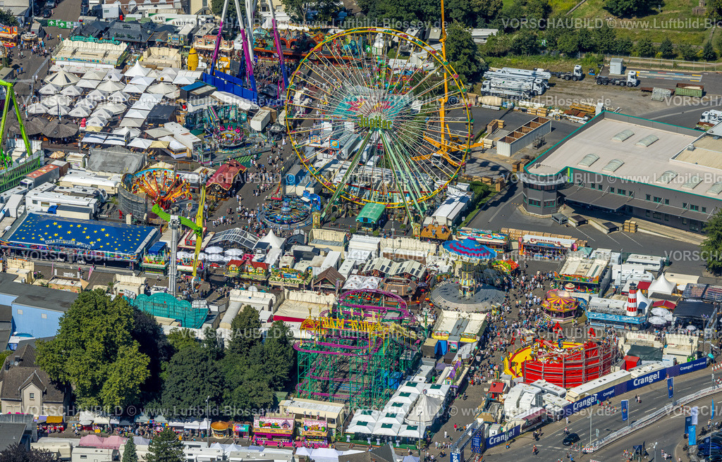 Herne240803417 | Luftbild, Cranger Kirmes, Volksfest mit Fahrgeschäften und Gastronomie, Riesenrad, Unser Fritz, Herne, Ruhrgebiet, Nordrhein-Westfalen, Deutschland