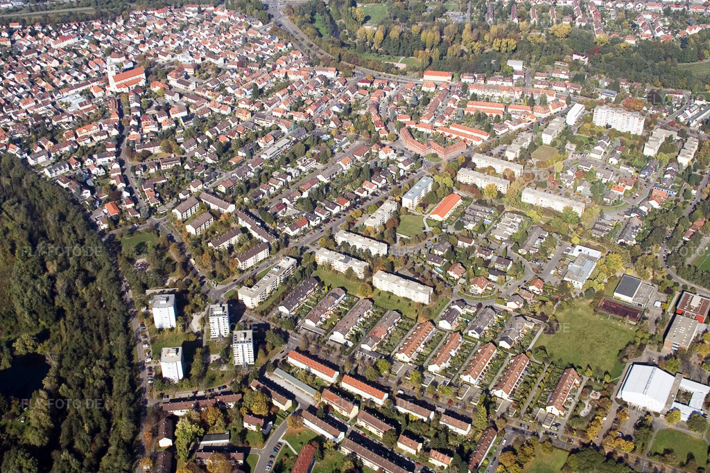 Luftbild: Karlsruhe Daxlanden im Ortsteil Daxlanden in Karlsruhe im Bundesland Baden-Württemberg in Deutschland. Foto: IMG_8696.jpg vom 14.10.2007 durch Werner Riehm/FLY-FOTO.de