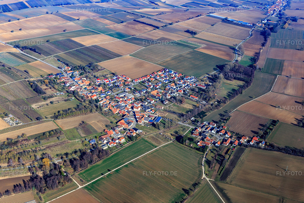 Luftbild: Dorfansicht im Winter aus Südwesten in Steinfeld im Bundesland Rheinland-Pfalz in Deutschland. Foto: IMG_112656.jpg vom 16.02.2019 durch Werner Riehm/FLY-FOTO.de