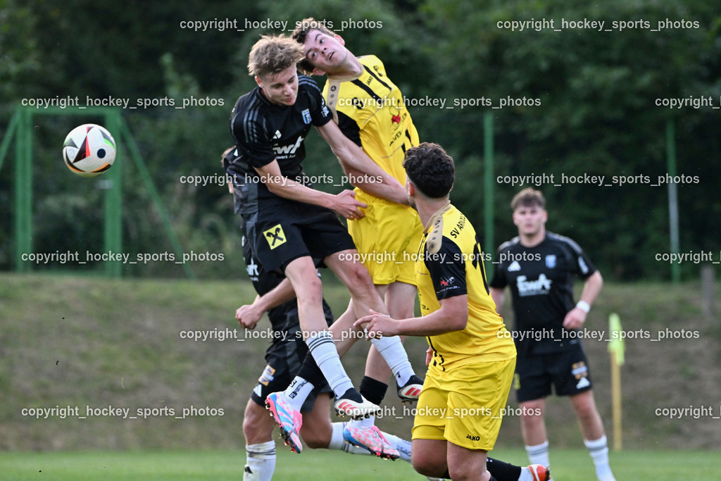 SV Arnoldstein vs. URC Thal Assling | #44 Matteo Rainer Thal Assling, #8 Arnes Sacic SV Arnoldstein, #15 Dardan Kameraj SV Arnoldstein, SV Arnoldstein vs. URC Thal Assling, SV Arnoldstein vs. URC Thal Assling am 09.08.2025 in Arnoldstein (Waldparkstadion Arnoldstein), Austria, (Photo by Bernd Stefan)
