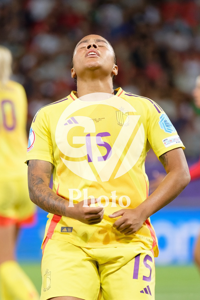 Portugal v Belgium: UEFA Women's EURO 2025 Group B | SION, SWITZERLAND - JULY 11: Mariam Toloba of Belgium looks dejected  during the UEFA Women's EURO 2025 Group B match between Portugal and Belgium at Stade de Tourbillon on July 11, 2025 in Sion, Switzerland. (Photo by Giuseppe Velletri/Sports Press Photo/Getty Images)
