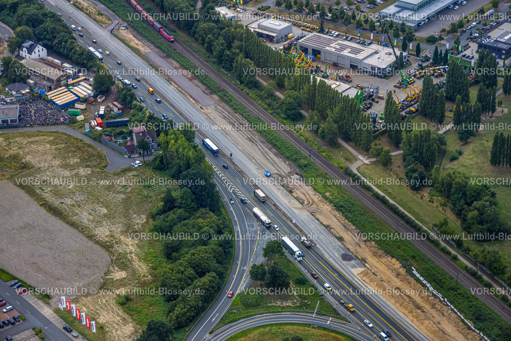 Herne250703025A43 | Luftbild, Großbaustelle Autobahnkreuz Herne mit Tunnelbau, Autobahn A43 zwischen Recklinghausen Emscher- und Rhein-Herne-Kanal Überführung und Abfahrt Bochum Riehmke , Autobahn A42, Baukau-West, Herne, Ruhrgebiet, Nordrhein-Westfalen, Deutschland