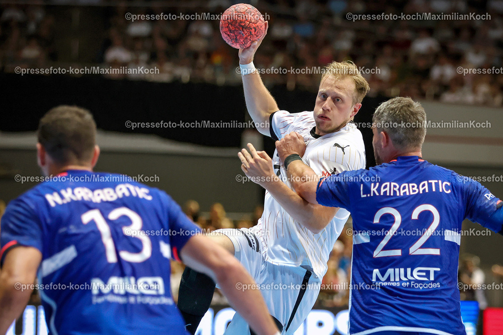 DHB13072402037 | 13.07.2024, Handball, Länderspiel Herren, Dortmund, Westfalenhalle, DHB, Olympia Vorbereitung, Deutschland - Frankreich: Luca Witzke (GER)