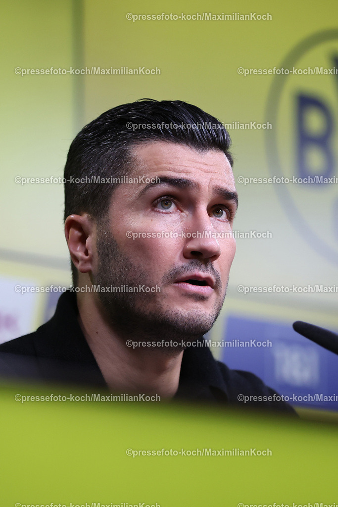 BVB15122401130 | 15.12.2024, Fußball, Borussia Dortmund - TSG 1899 Hoffenheim, 1. Fußball Bundesliga, 14. Spieltag, Signal Iduna Park, Saison 2024 2025: Pressekonferenz mit den Trainern nach dem Spiel - Trainer Nuri Sahin (Cheftrainer BVB) sichtlich unzufrieden mit der Leistung DFB regulations prohibit any use of photographs as image sequences and or quasi-video.