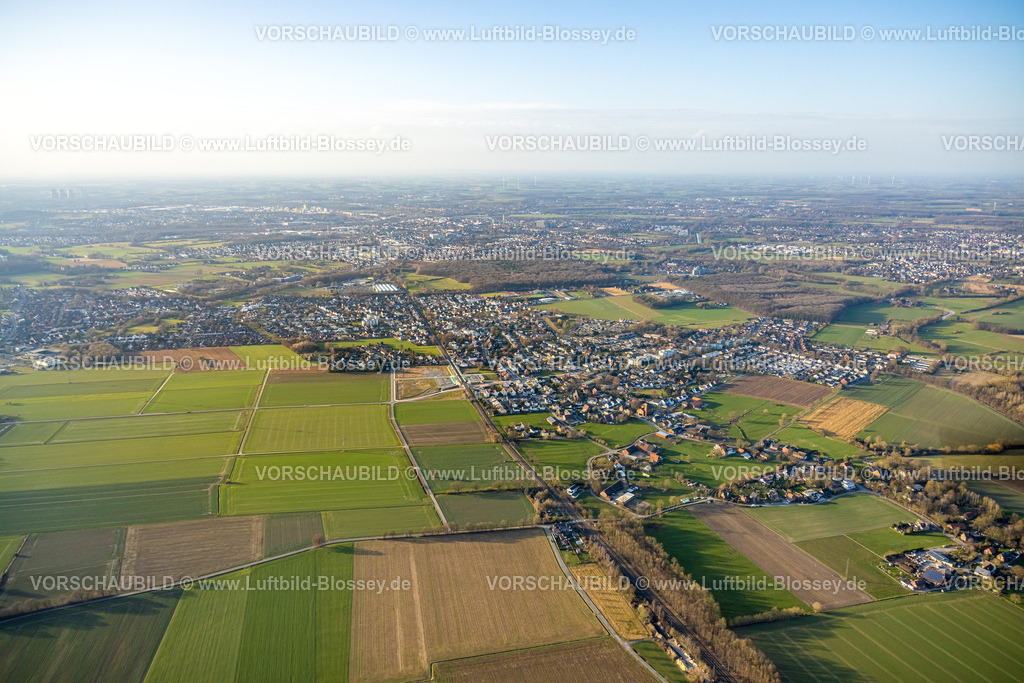 Hamm260203981 | Luftbild, Ortsansicht Westtünnen mit Wiesen und Feldern, Haltepunkt Westtünnen am Südfeldweg, Stadtbezirk Rhynern, Hamm, Ruhrgebiet, Nordrhein-Westfalen, Deutschland