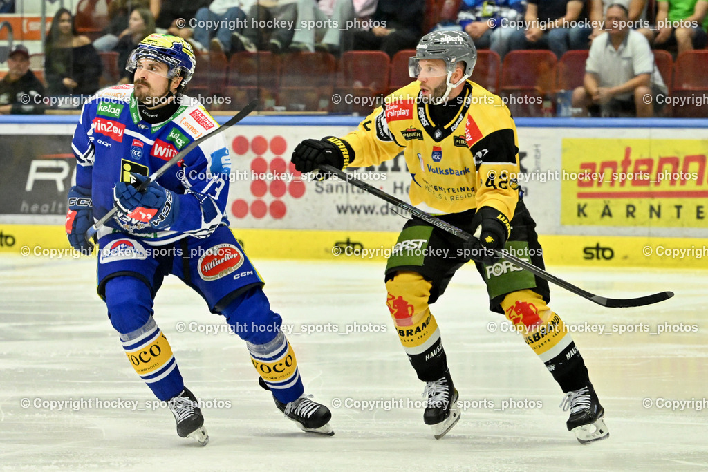 EC IDM Wärmepumpen VSV vs. HC Falkensteiner Pustertal | #13 Adam Helewka EC VSV, #42 Rok Ticar HC Pustertal, EC IDM Wärmepumpen VSV vs. HC Falkensteiner Pustertal, EC IDM Wärmepumpen VSV vs. HC Falkensteiner Pustertal am 21.09.2025 in Villach (Stadthalle Villach), Austria, (Photo by Bernd Stefan)