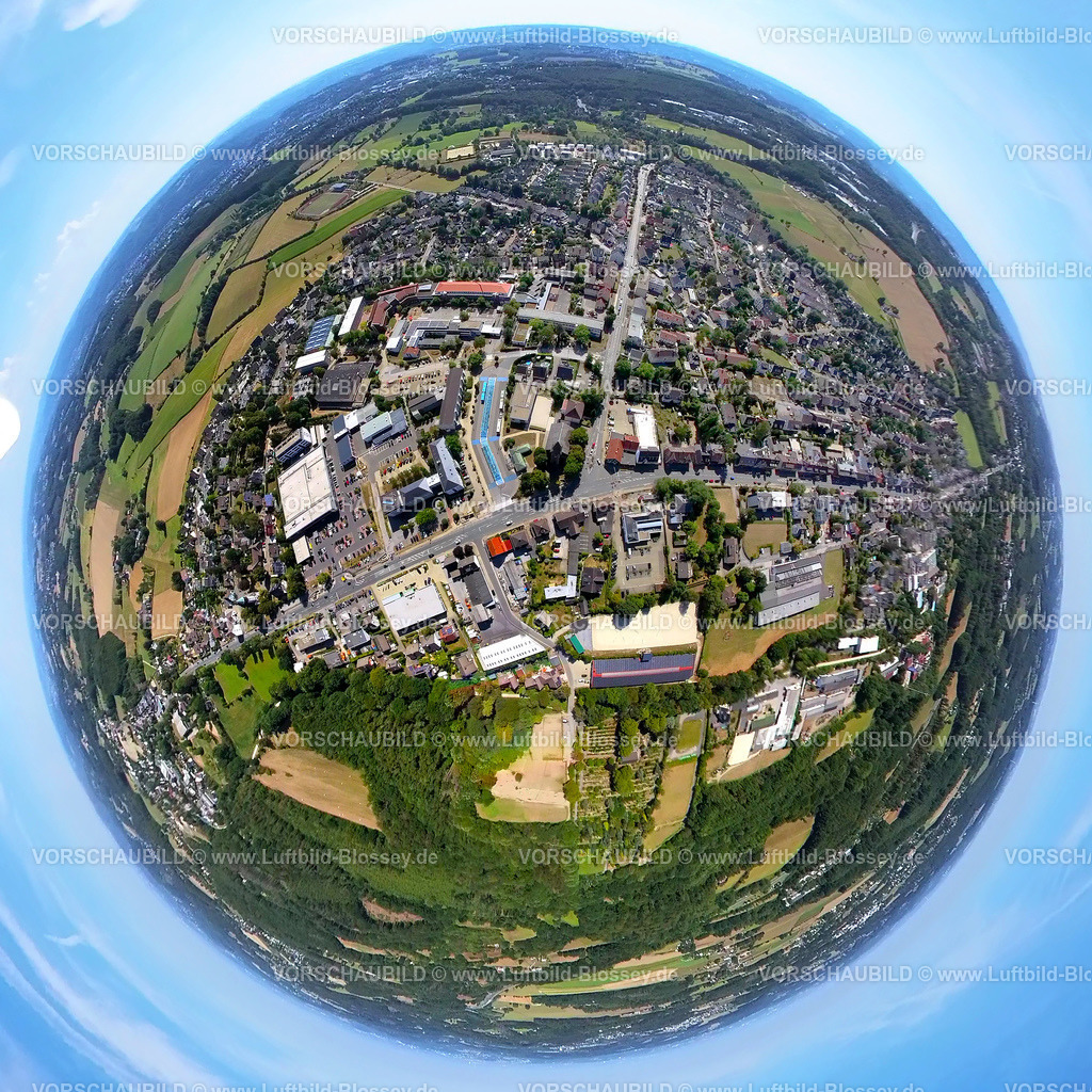 Sprockhoevel20220823Hasslinghausen1 | Luftbild, Stadtansicht City Haßlinghausen, Fisheye Aufnahme, Fischaugen Aufnahme, 360 Grad Aufnahme, Hasslinghausen, Sprockhövel, Ruhrgebiet, Nordrhein-Westfalen, Deutschland