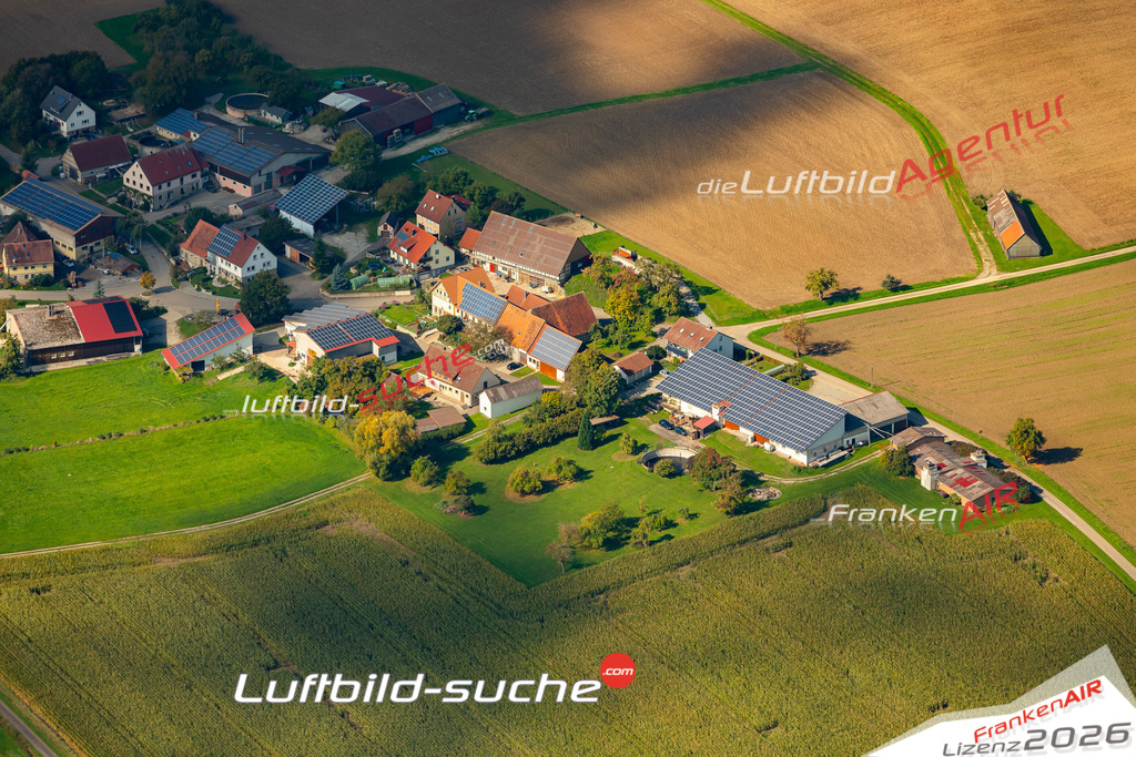 Klassische Luftaufnahme ohne Drohne zeigt:Funkstatt bei Schrozberg - Die Luftbildaufnahme wurde 2025 vom UL-Flugzeug heraus erstellt ( keine Drohne ) - Hochauflösende Luftaufnahme -Nicht vergleichbar mit Google Maps oder Satelittenbilder- Die Geschenkidee !Mit Lizenz und Bildrechte bestellbar