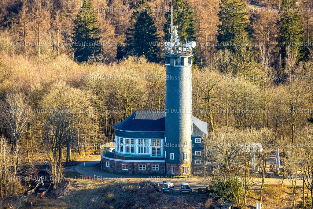 Lennestadt250309711HoheBracht | Luftbild, Hohe Bracht Café und Aussichtsturm, Bilstein, Lennestadt, Sauerland, Nordrhein-Westfalen, Deutschland