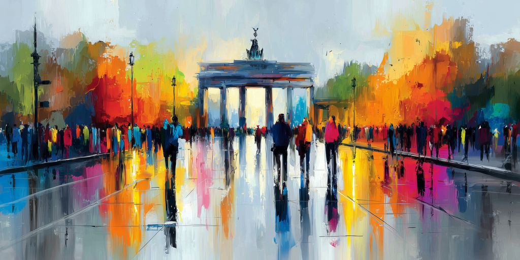 2603008 - Brandenburger Tor Gemälde mit bunten Farbakzenten | Das Brandenburger Tor in Berlin im Stil eines modernen farbenfrohen Gemäldes.